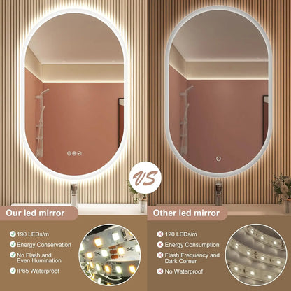 LED-Bathroom-Mirror Wall-Mounted with Bluetooth Speaker, 3 Color Waterproof