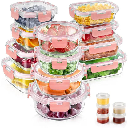 34pcs Glass Food Storage Containers with Lids Set, Airtight Glass Meal Prep Containers ,Leak Proof Lunch Containers BPA-Free