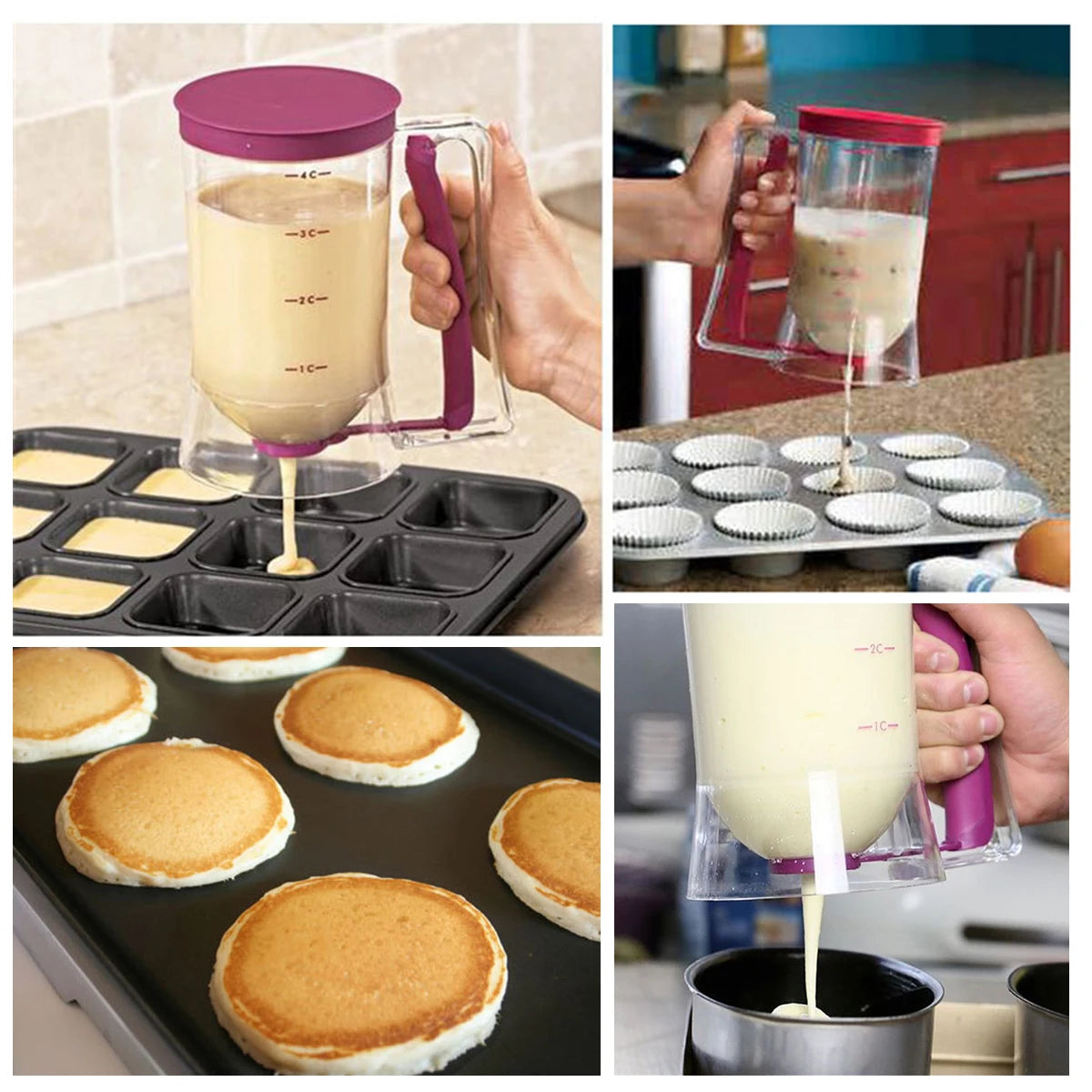 Batter Separator Pancake Dispenser with Measuring Label and Squeeze Handle Bracket Cookie Cake Waffles Baking Accessories