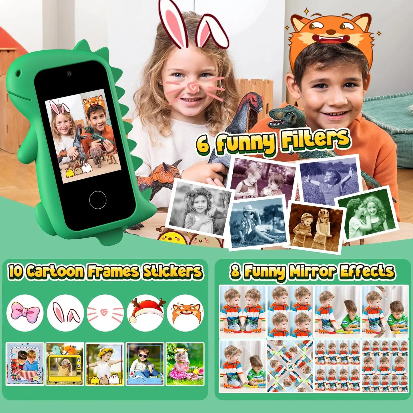 Kids Phone for Girls, Kids Cell Phone Touchscreen Learning Toys Gifts for 3-8 Year, Kids Smart Phone Dual Camera with 32GB Card