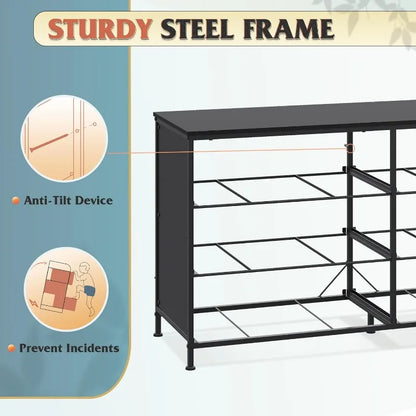 Wide Dresser with 6 Drawers, TV Stand for 50" TV, Entertainment Center with Metal Frame, Wooden Top, Fabric Storage Dresser for