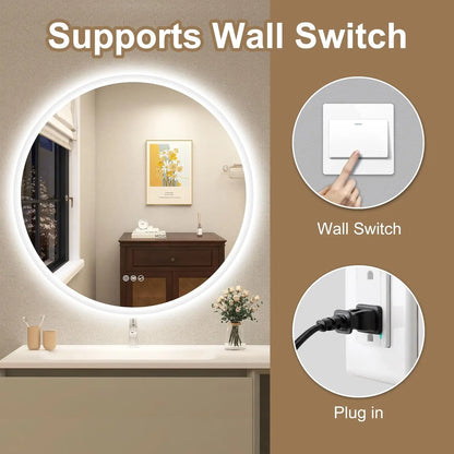 LED-Bathroom-Mirror Wall-Mounted with Bluetooth Speaker, 3 Color Waterproof