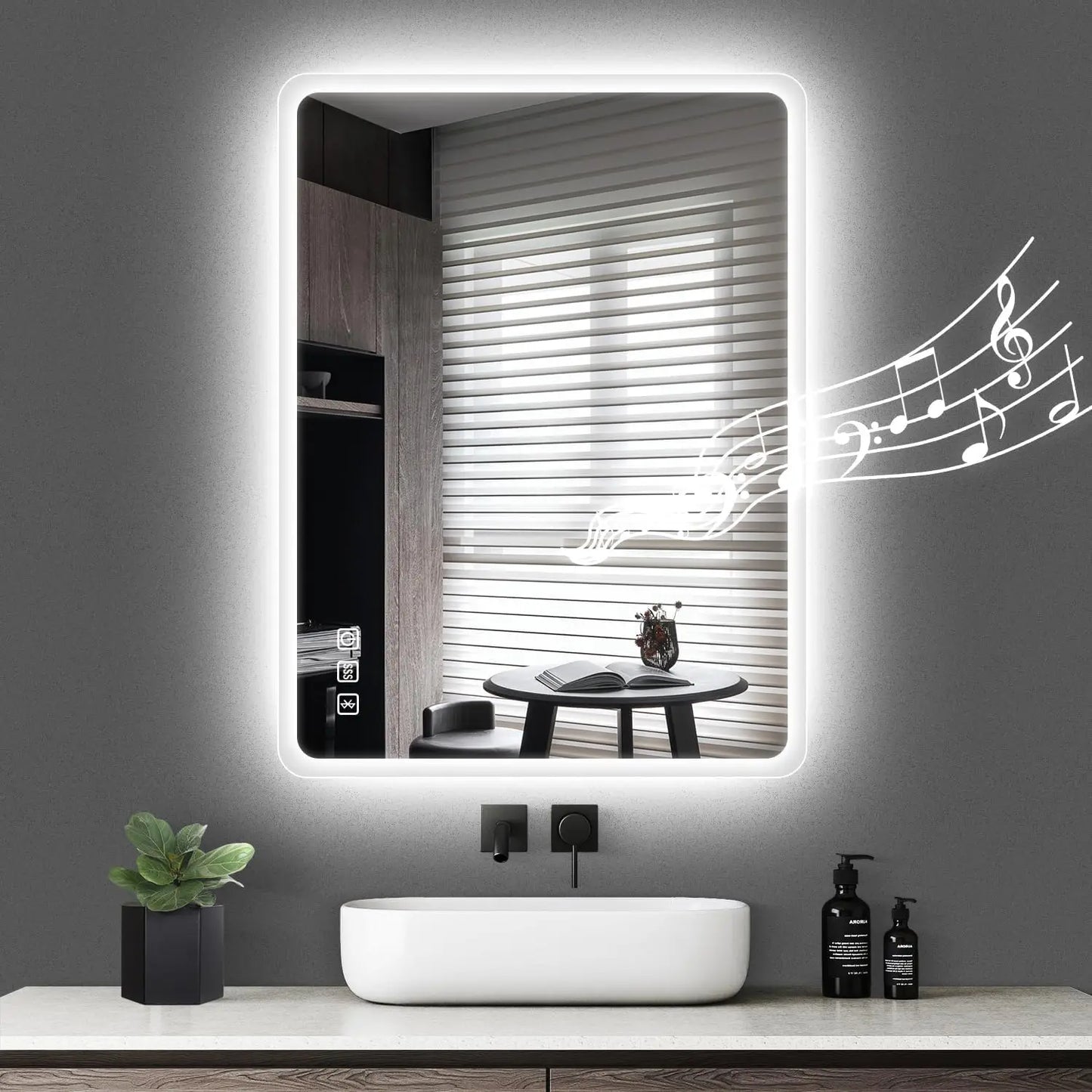 LED-Bathroom-Mirror Wall-Mounted with Bluetooth Speaker, 3 Color Waterproof