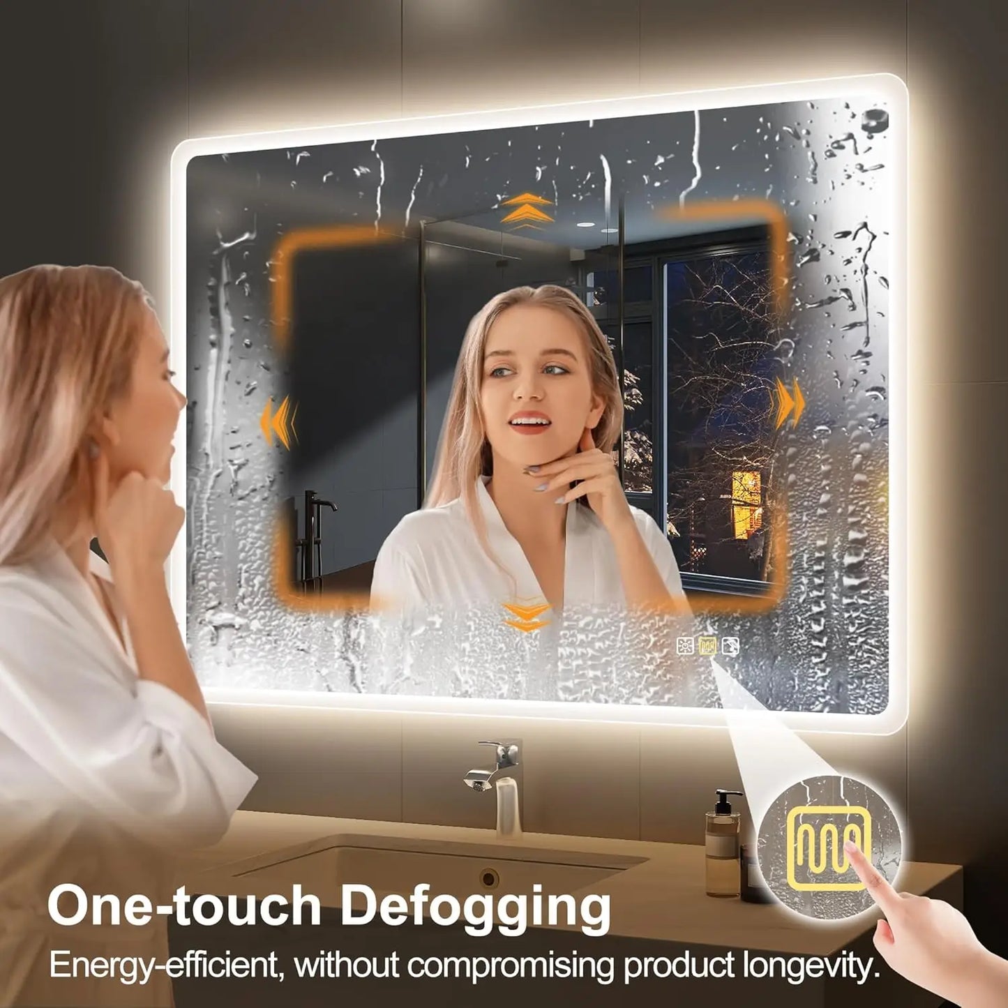 LED-Bathroom-Mirror Wall-Mounted with Bluetooth Speaker, 3 Color Waterproof