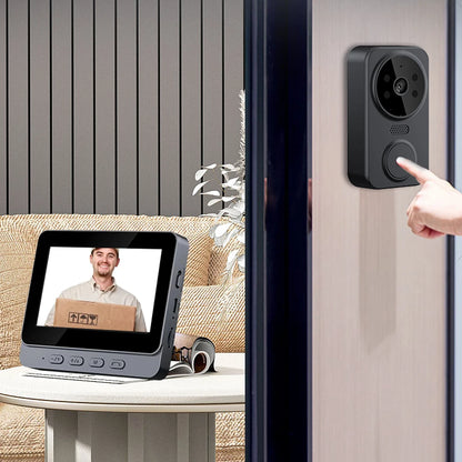 1080P Video Doorbell IR Night Vision Wireless Door Bell 4.3inch IPS Screen Doorbell Camera 2.4G WiFi Two-way Audio for Home