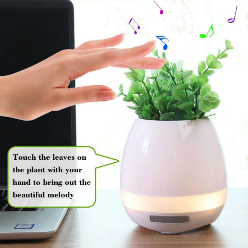 Smart Piano Plant Pots with Bluetooth Speakers Finger Touch, and LED Night Light