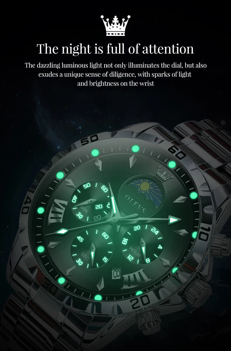 OLEVS 2949 Original Men's Watches Exclusive Design Chronograph Moon Phase Waterproof Luminous Fashion Male Wristwatches