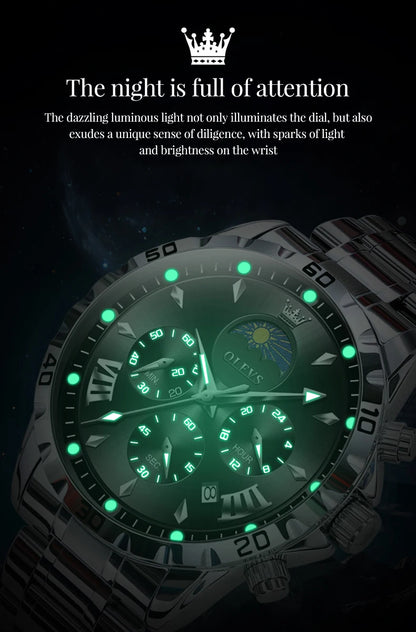 OLEVS 2949 Original Men's Watches Exclusive Design Chronograph Moon Phase Waterproof Luminous Fashion Male Wristwatches