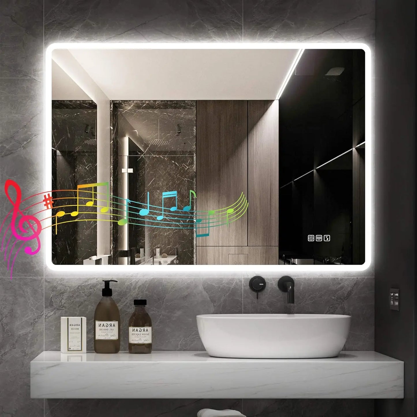 LED-Bathroom-Mirror Wall-Mounted with Bluetooth Speaker, 3 Color Waterproof