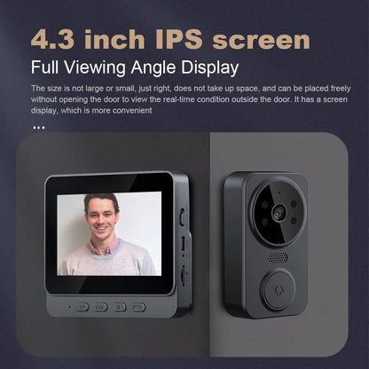 1080P Video Doorbell IR Night Vision Wireless Door Bell 4.3inch IPS Screen Doorbell Camera 2.4G WiFi Two-way Audio for Home