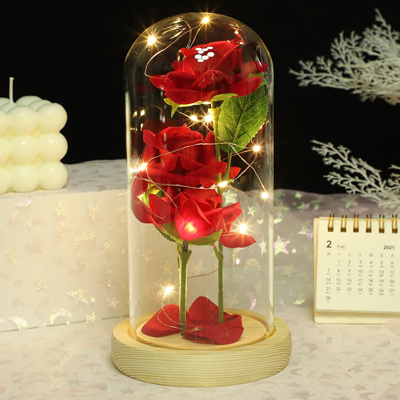 1PC Rose Glass Cover Ornaments Valentine's Day Gift Birthday Gift Wedding Anniversary Thanksgiving etc