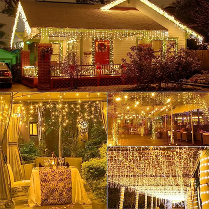 Solar Icicle Curtain Lights w. 8 Modes, Waterproof For Gardens & Party New Year