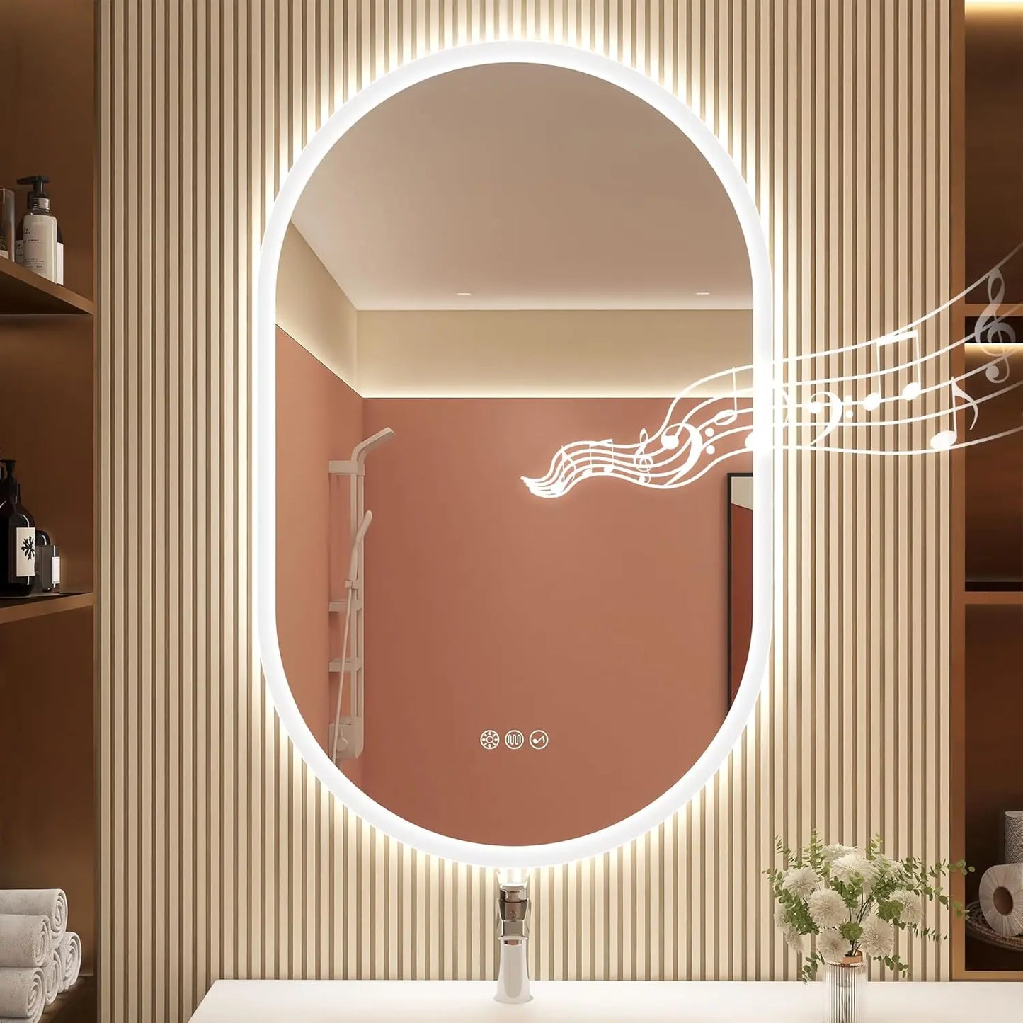 LED-Bathroom-Mirror Wall-Mounted with Bluetooth Speaker, 3 Color Waterproof