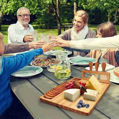 Bamboo Cheese Board with Cheese Knife, Fork, and Scoop