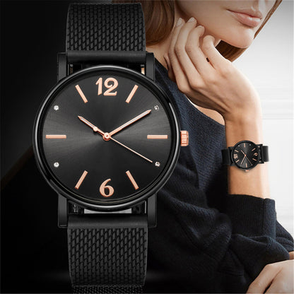 Women'S Diamond Mesh Strap Quartz Watch Simple Design Fashion Classic Round Dial Watches Breathable Strap Watch Reloj Para Mujer