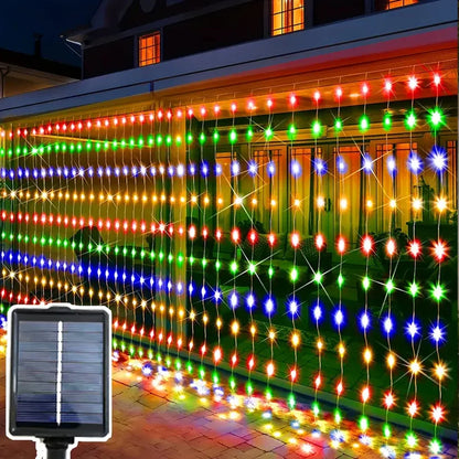 Solar Curtain String Lights 8 Lighting Modes 300Leds Outdoor Garden Yard