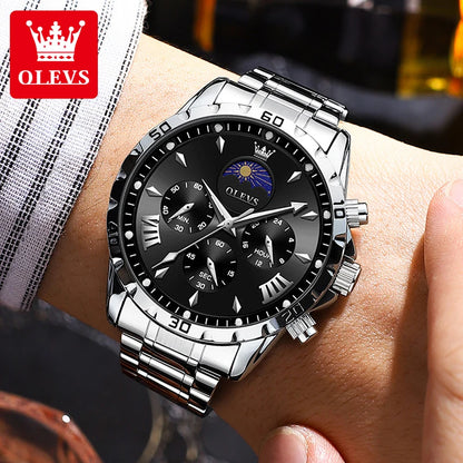 OLEVS 2949 Original Men's Watches Exclusive Design Chronograph Moon Phase Waterproof Luminous Fashion Male Wristwatches