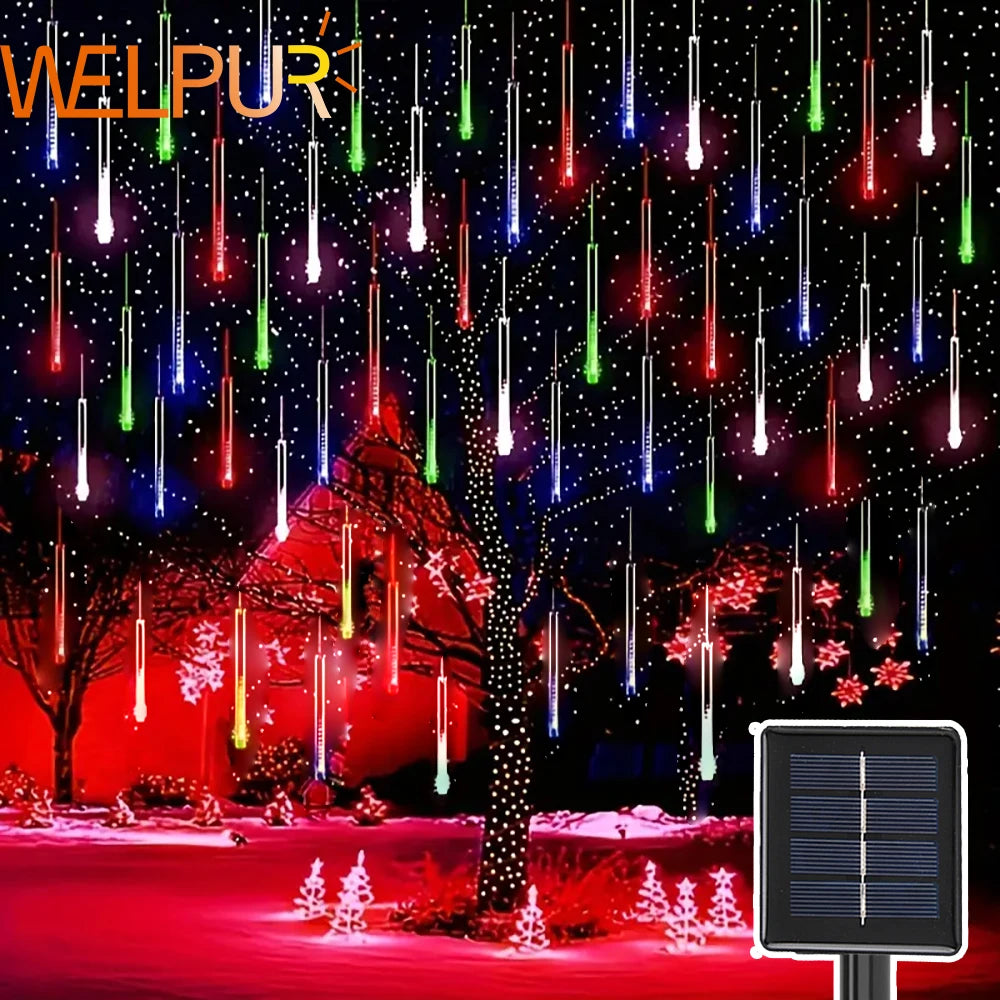 Solar Meteor Shower Rain Lights Waterproof Christmas Holiday Lighting Decor