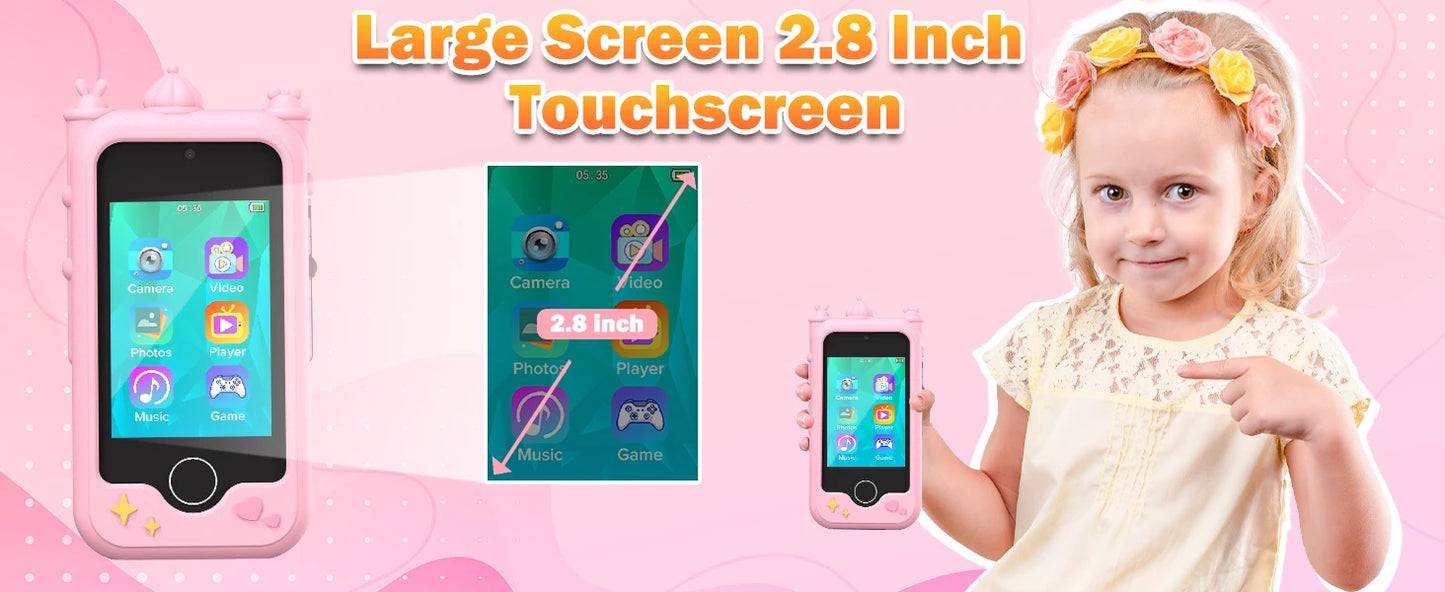 Kids Phone for Girls, Kids Cell Phone Touchscreen Learning Toys Gifts for 3-8 Year, Kids Smart Phone Dual Camera with 32GB Card