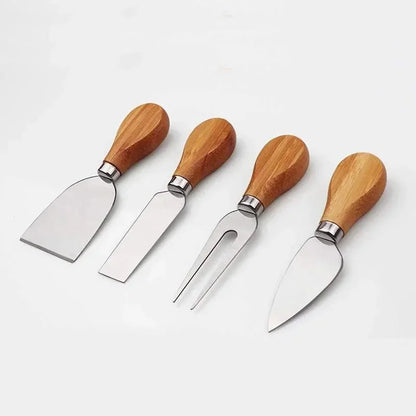 Bamboo Cheese Board with Cheese Knife, Fork, and Scoop