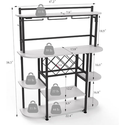 Wine Rack with LED Light, Bar Table Cabinet with Glass Holder, Freestanding Coffee Bar Storage Shelves, 5-Tier Liquor Cabinet