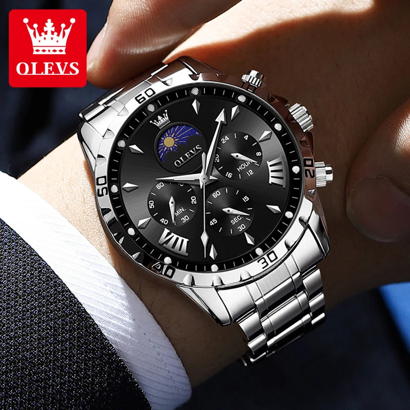 OLEVS 2949 Original Men's Watches Exclusive Design Chronograph Moon Phase Waterproof Luminous Fashion Male Wristwatches