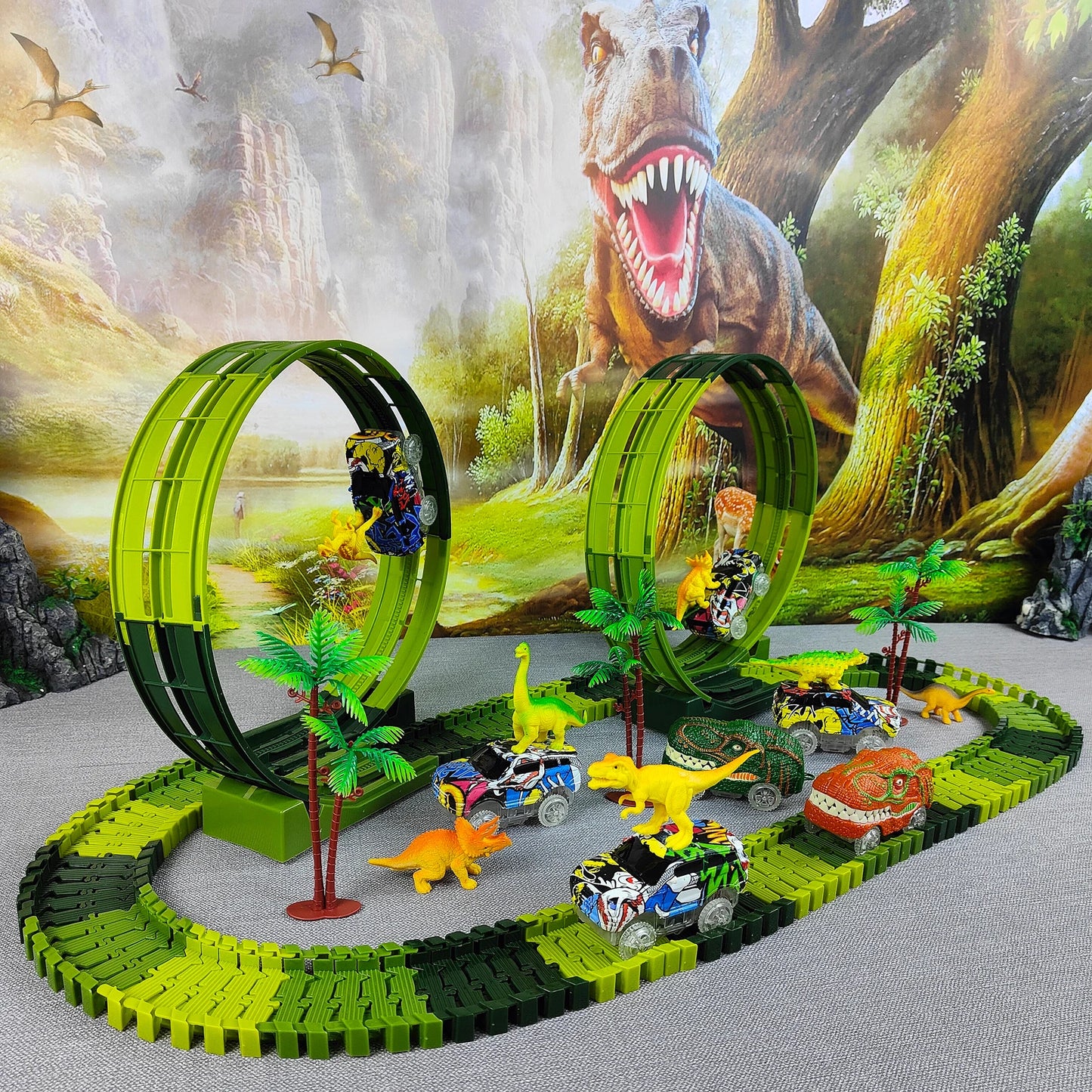 Magic Climbing electric dinosaur car Track  with Flash Lights