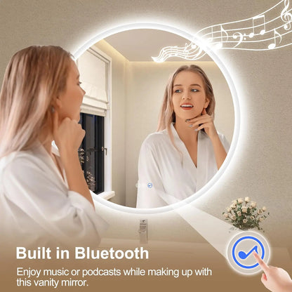 LED-Bathroom-Mirror Wall-Mounted with Bluetooth Speaker, 3 Color Waterproof