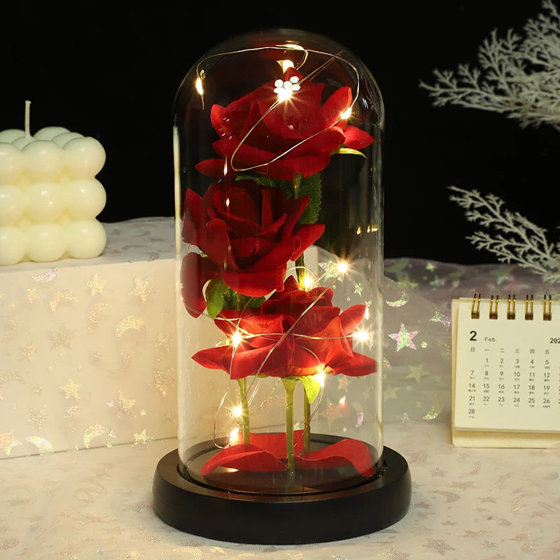 1PC Rose Glass Cover Ornaments Valentine's Day Gift Birthday Gift Wedding Anniversary Thanksgiving etc