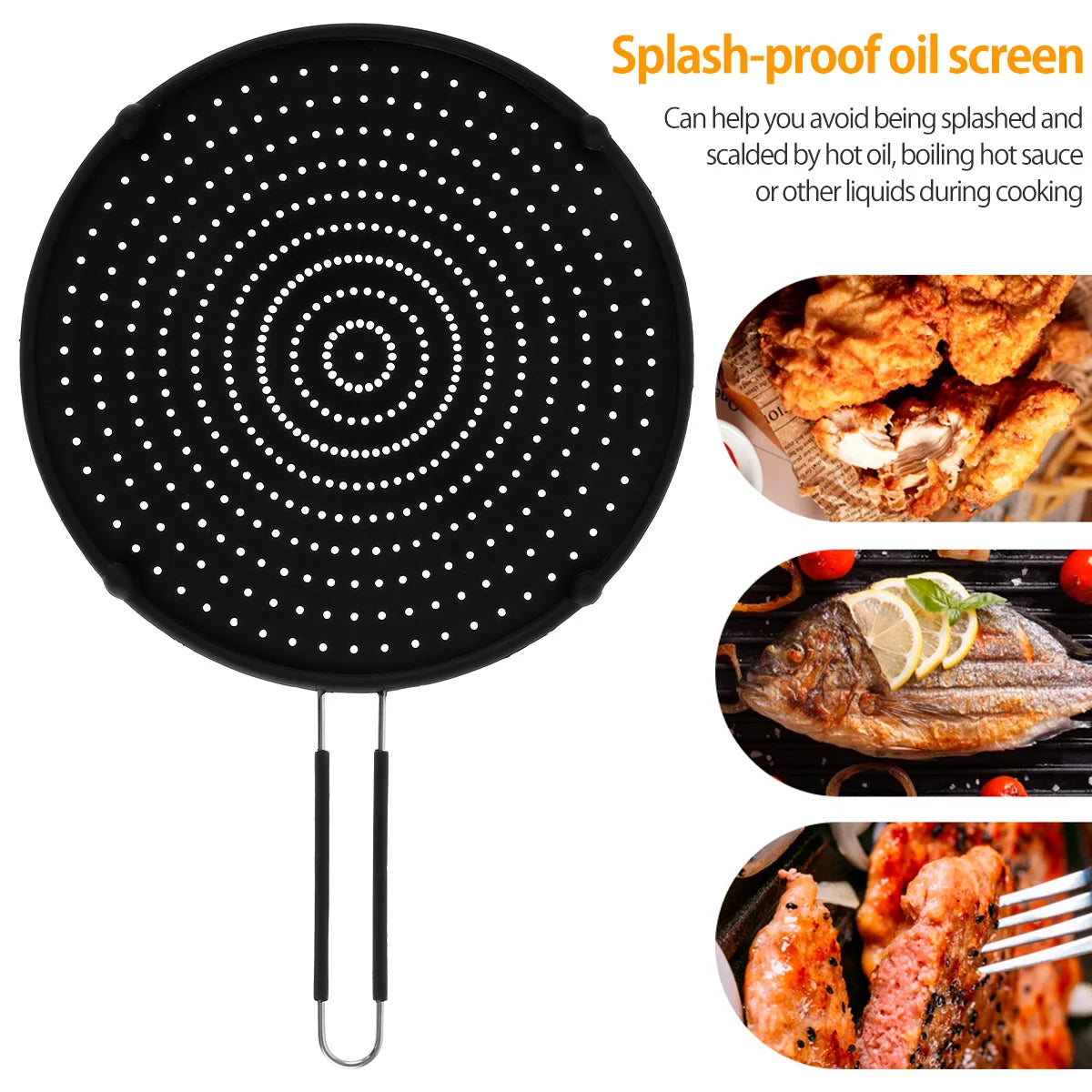 Splatter Screens Silicone Cooking Screen Pan Cover with Foldable Handle Multi-purpose Heat Insulation Splash Guard Cooling Mat