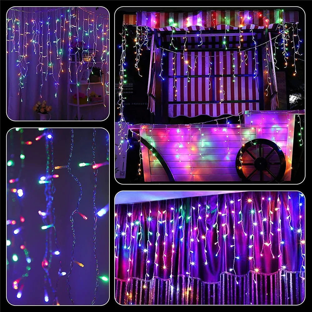 Solar Icicle Curtain Lights w. 8 Modes, Waterproof For Gardens & Party New Year