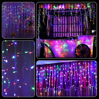 Solar Icicle Curtain Lights w. 8 Modes, Waterproof For Gardens & Party New Year