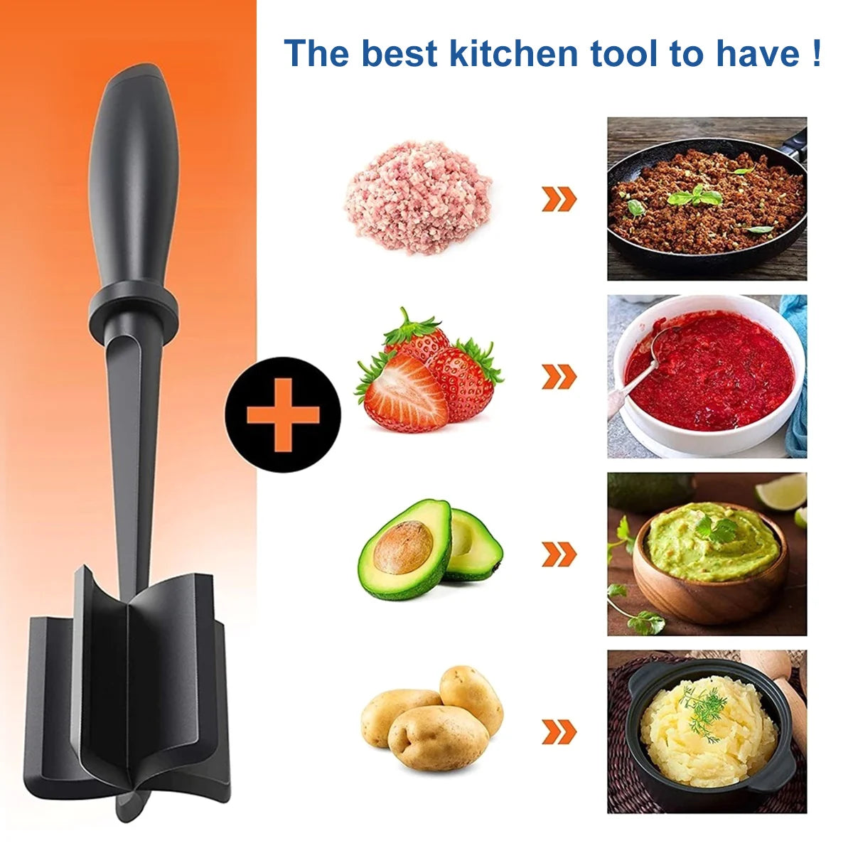 Non Stick Meat Chopper with Handle Meat Masher Heat Resistant Multifunctional Hamburger Chopper Beef Masher for Home Kitchen