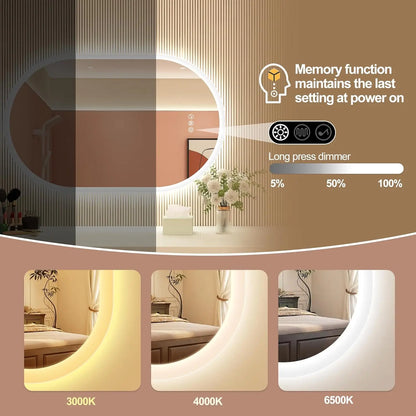 LED-Bathroom-Mirror Wall-Mounted with Bluetooth Speaker, 3 Color Waterproof