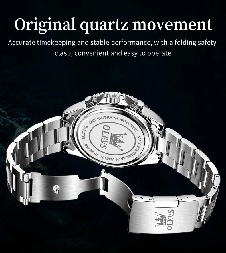 OLEVS Men's Watches Classic Multifunctional Chronograph Original Quartz Wristwatch Moon Phase 24 Hour Waterproof Watches Man NEW