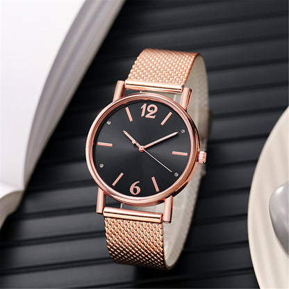 Women'S Diamond Mesh Strap Quartz Watch Simple Design Fashion Classic Round Dial Watches Breathable Strap Watch Reloj Para Mujer