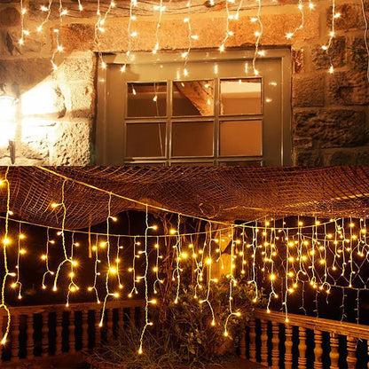 Solar Icicle Curtain Lights w. 8 Modes, Waterproof For Gardens & Party New Year