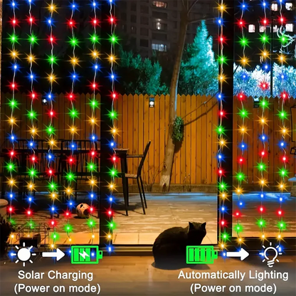 Solar Curtain String Lights 8 Lighting Modes 300Leds Outdoor Garden Yard