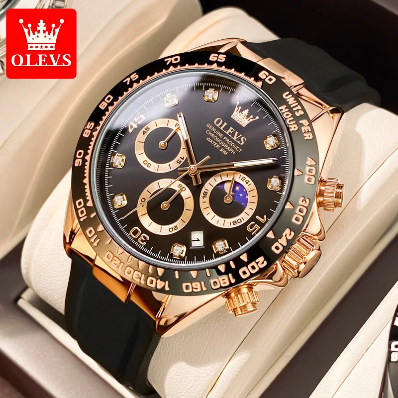 OLEVS New Luxury Men's Watches Quartz Watch Silicone Sport Date Chronograph Waterproof Luminous Multifunction Men's Quartz Watch