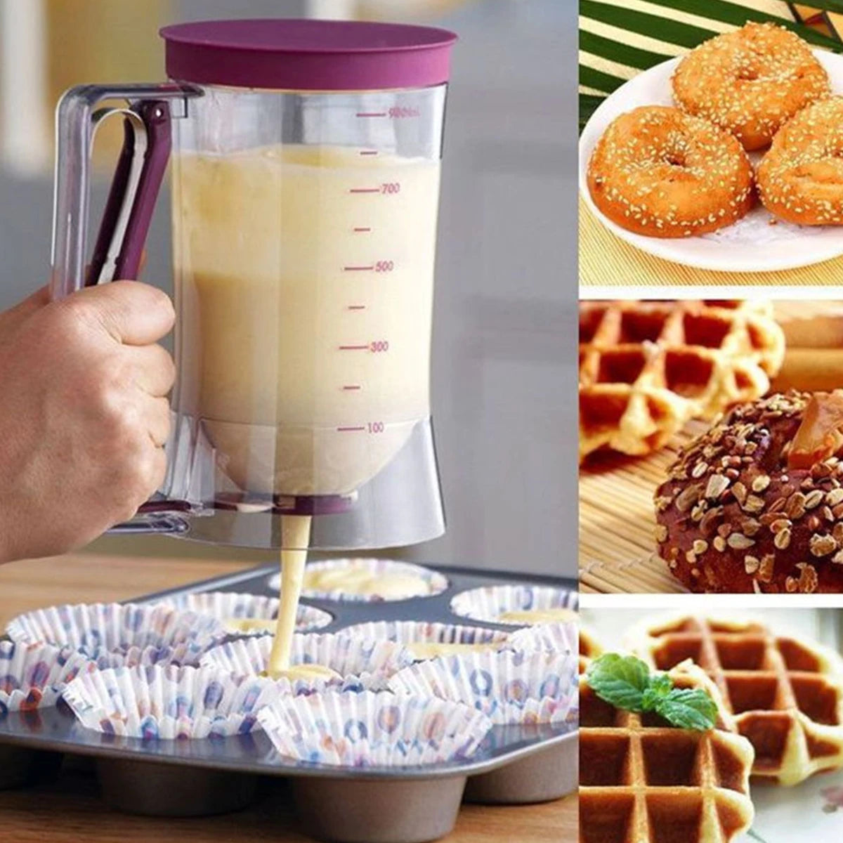 Batter Separator Pancake Dispenser with Measuring Label and Squeeze Handle Bracket Cookie Cake Waffles Baking Accessories