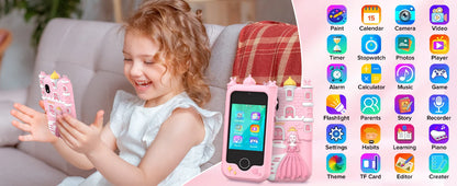 Kids Phone for Girls, Kids Cell Phone Touchscreen Learning Toys Gifts for 3-8 Year, Kids Smart Phone Dual Camera with 32GB Card