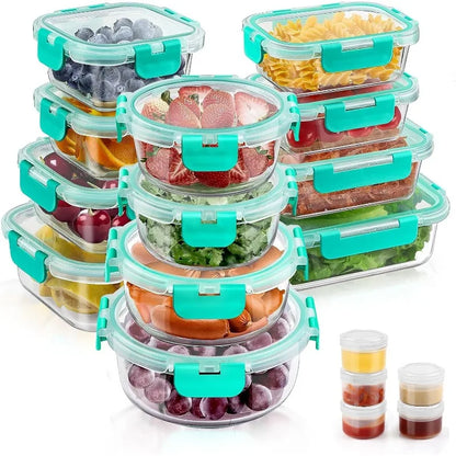 34pcs Glass Food Storage Containers with Lids Set, Airtight Glass Meal Prep Containers ,Leak Proof Lunch Containers BPA-Free