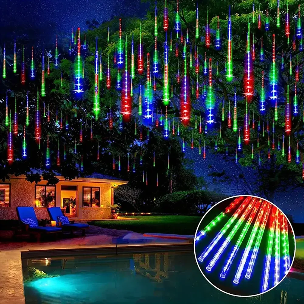 Solar Meteor Shower Rain Lights Waterproof Christmas Holiday Lighting Decor