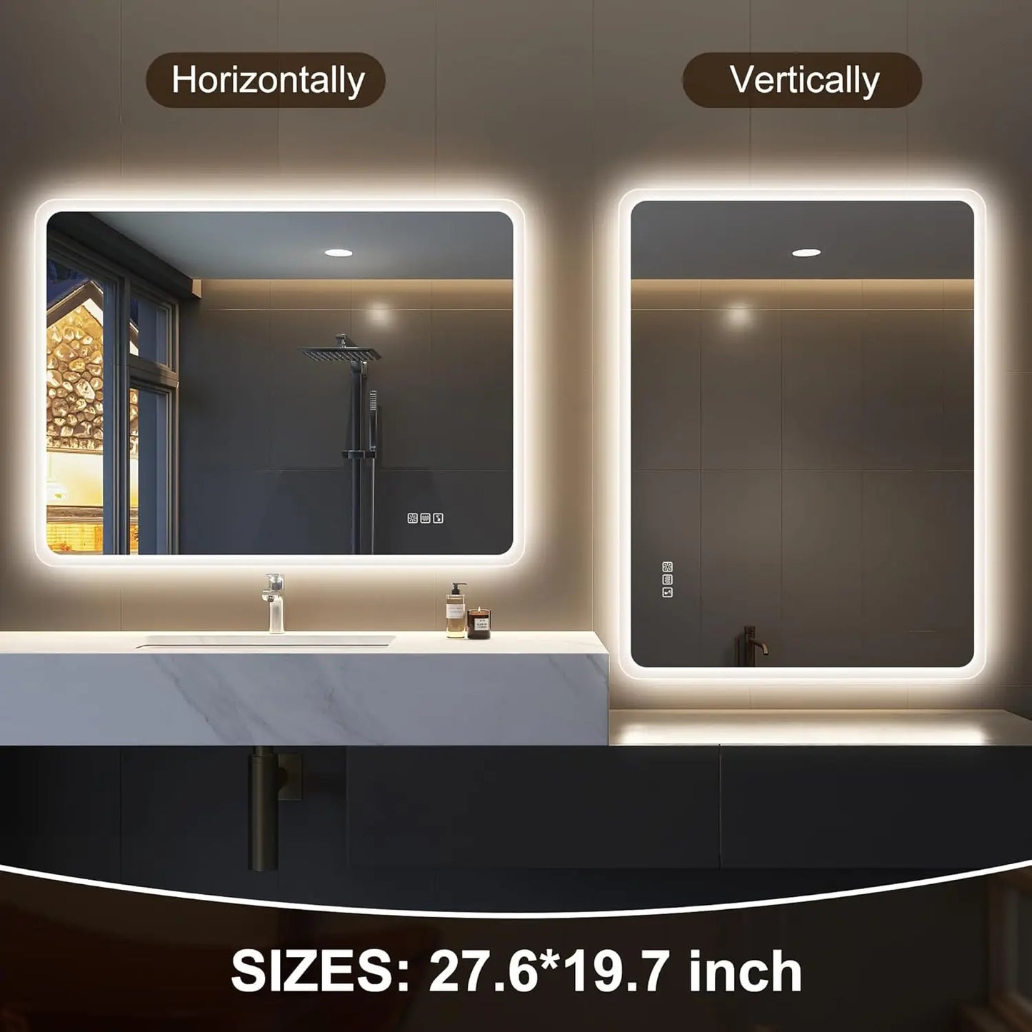 LED-Bathroom-Mirror Wall-Mounted with Bluetooth Speaker, 3 Color Waterproof