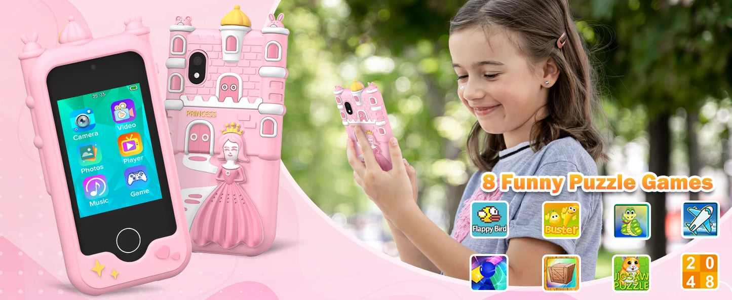 Kids Phone for Girls, Kids Cell Phone Touchscreen Learning Toys Gifts for 3-8 Year, Kids Smart Phone Dual Camera with 32GB Card