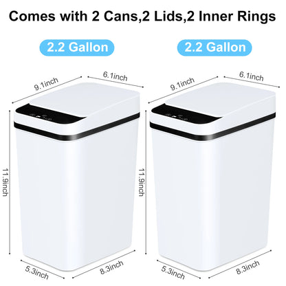 2 Pack Bathroom Automatic Trash Cans Touchless Motion Sensor Slim with Lid for Bathroom Bedroom Living Room Office Kitchen