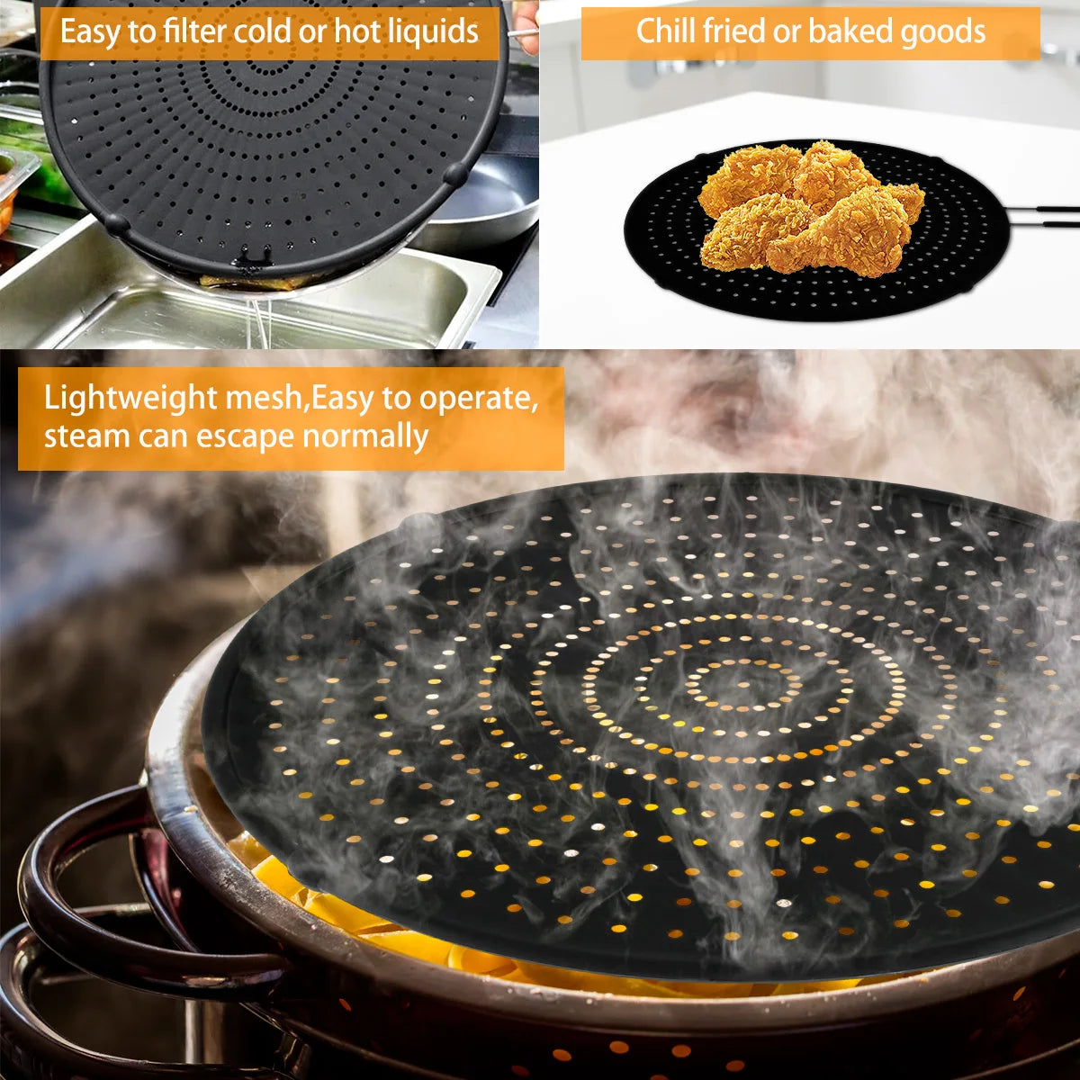 Splatter Screens Silicone Cooking Screen Pan Cover with Foldable Handle Multi-purpose Heat Insulation Splash Guard Cooling Mat