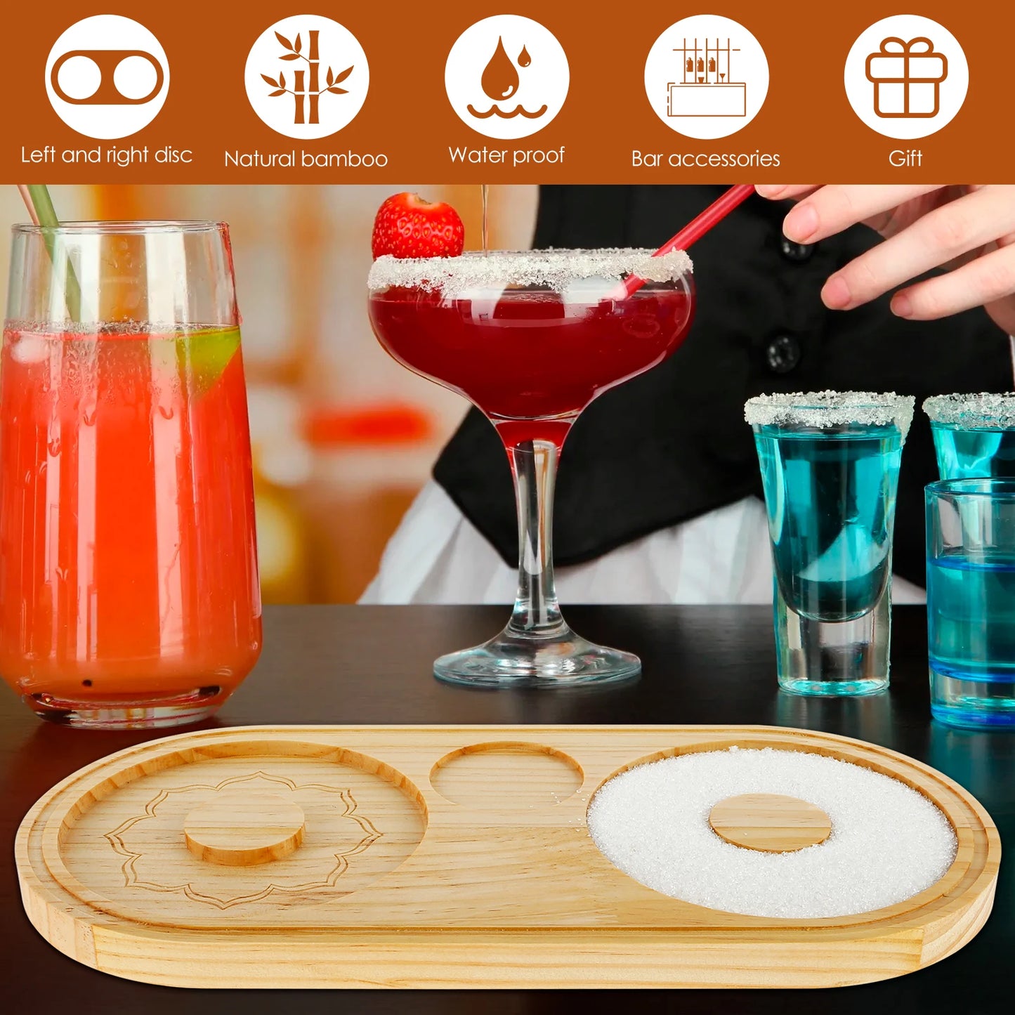 Margarita Salt Rimmer Bamboo Sugar Salt Rimmer with Double Plate Bar Glass Rimmer Salt Box Spice Container Bartender Tool