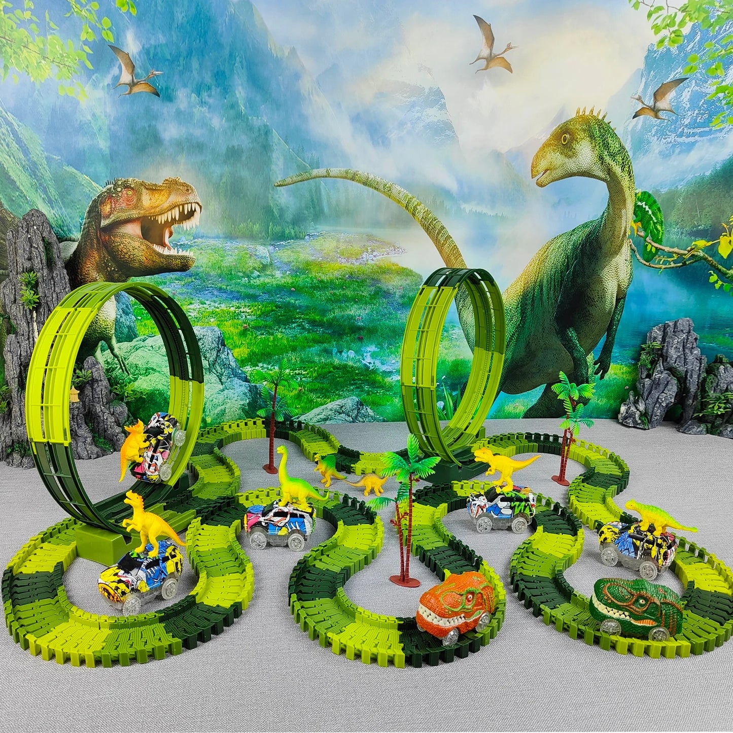 Magic Climbing electric dinosaur car Track  with Flash Lights