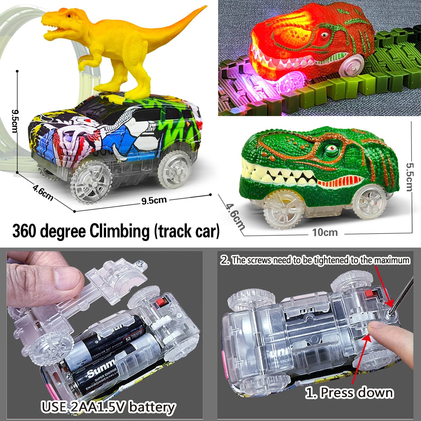 Magic Climbing electric dinosaur car Track  with Flash Lights